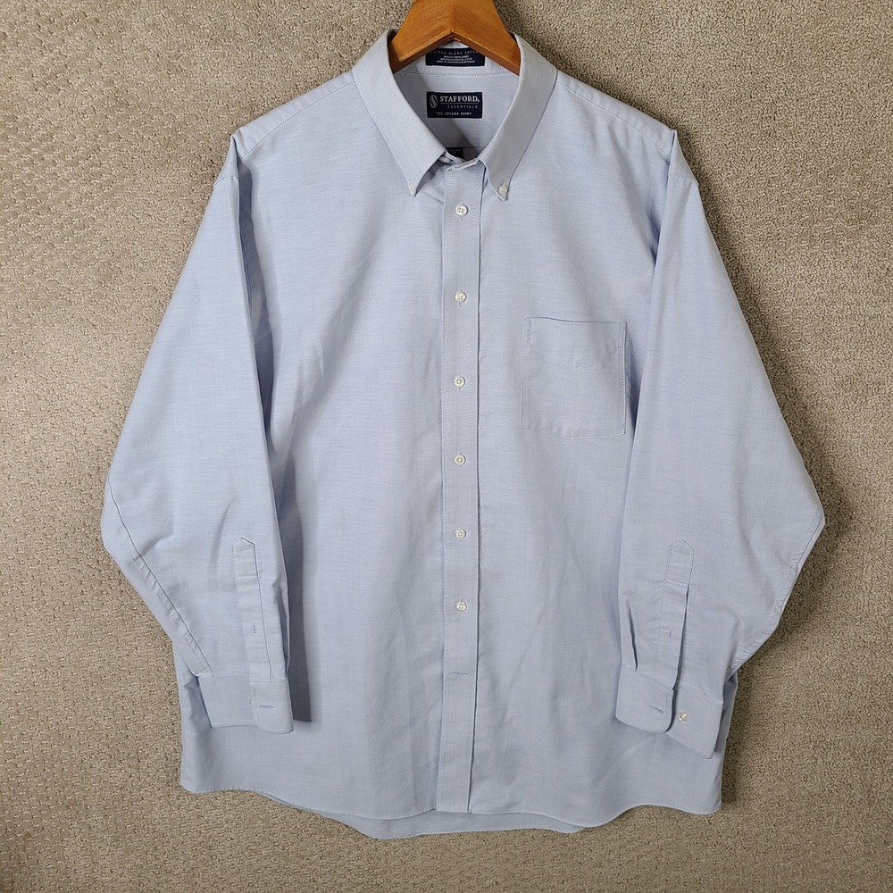 Stafford Shirt Mens 17.5 34-35 Blue Oxford Classic Fit Cotton Blend Button Down